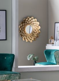 D31.5x3" Gold Mirrored Floral Wall Decor, Wall Mirror for Living Room Entryway