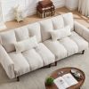 Convertible Futon Sofa Bed, Adjustable Couch Sleeper, Modern Fabric Linen Upholstered Futon Sofa bed with Wooden Legs & 2 Pillows for Apartment, Livin