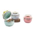Ceramic Decoration Storage Box Round-shaped Pink Jewelry Box; Green Flower