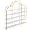 74.8 Inch 5 Tiers Office Bookcase Bookshelf, Display Shelf with Round Top, X Bar Gold Frame
