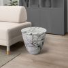 16 Inch Round Accent Side Table, Aluminum Sheet, Faux Marble, Enamel Coating, White