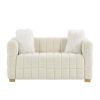 (Beige) Wide Square Arm Teddy Velvet Rectangular Sofa, 2 Pillows