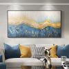 Hand Painted Oil Painting Abstract Gold Foil Beach Landscape Oil Painting on Canvas Original Minimalist Blue Waves Acrylic Texture Modern Wall Art Bed