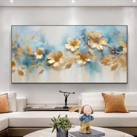 Hand Painted Oil Painting Abstract Gold Flower Oil Painting on Canvas Large Wall Art Original Minimalist Floral Wall Art Custom Painting Modern Living (Style: 01, size: 50x100cm)
