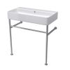 24" Rectangular Bathroom Console Sink with Overflow,Wall Mounted Ceramic Console Sink White Basin with Steel Legs