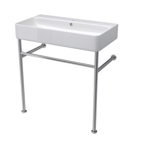 24" Rectangular Bathroom Console Sink with Overflow,Wall Mounted Ceramic Console Sink White Basin with Steel Legs (Color: Silver, size: 35"x17")