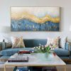 Hand Painted Oil Painting Abstract Gold Foil Beach Landscape Oil Painting on Canvas Original Minimalist Blue Waves Acrylic Texture Modern Wall Art Bed