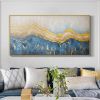 Hand Painted Oil Painting Abstract Gold Foil Beach Landscape Oil Painting on Canvas Original Minimalist Blue Waves Acrylic Texture Modern Wall Art Bed
