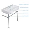 24" Rectangular Bathroom Console Sink with Overflow,Wall Mounted Ceramic Console Sink White Basin with Steel Legs