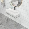 24" Rectangular Bathroom Console Sink with Overflow,Wall Mounted Ceramic Console Sink White Basin with Steel Legs