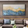 Hand Painted Oil Painting Abstract Gold Foil Beach Landscape Oil Painting on Canvas Original Minimalist Blue Waves Acrylic Texture Modern Wall Art Bed