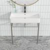 24" Rectangular Bathroom Console Sink with Overflow,Wall Mounted Ceramic Console Sink White Basin with Steel Legs