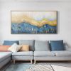 Hand Painted Oil Painting Abstract Gold Foil Beach Landscape Oil Painting on Canvas Original Minimalist Blue Waves Acrylic Texture Modern Wall Art Bed