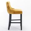 Contemporary Velvet Upholstered Wing-Back Barstools with Button Tufted Decoration and Wooden Legs, and Chrome Nailhead Trim, Leisure Style Bar Chairs,