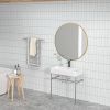 24" Rectangular Bathroom Console Sink with Overflow,Wall Mounted Ceramic Console Sink White Basin with Steel Legs