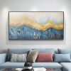 Hand Painted Oil Painting Abstract Gold Foil Beach Landscape Oil Painting on Canvas Original Minimalist Blue Waves Acrylic Texture Modern Wall Art Bed