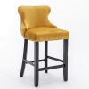 Contemporary Velvet Upholstered Wing-Back Barstools with Button Tufted Decoration and Wooden Legs, and Chrome Nailhead Trim, Leisure Style Bar Chairs,