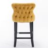 Contemporary Velvet Upholstered Wing-Back Barstools with Button Tufted Decoration and Wooden Legs, and Chrome Nailhead Trim, Leisure Style Bar Chairs,