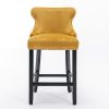 Contemporary Velvet Upholstered Wing-Back Barstools with Button Tufted Decoration and Wooden Legs, and Chrome Nailhead Trim, Leisure Style Bar Chairs,