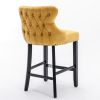 Contemporary Velvet Upholstered Wing-Back Barstools with Button Tufted Decoration and Wooden Legs, and Chrome Nailhead Trim, Leisure Style Bar Chairs,